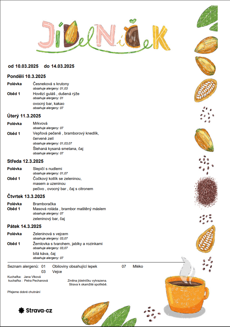 Jídelníček od 10.03.2025 do 14.03.2025